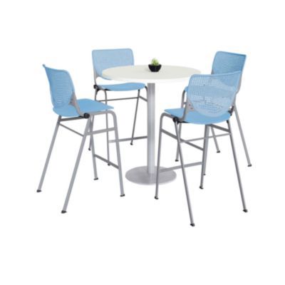 TABLE,4 SBLU STOOLS,WH